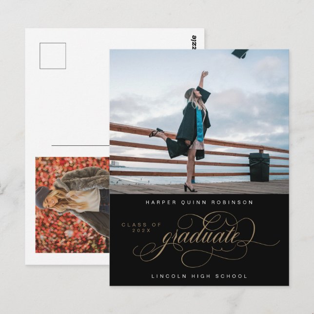 Flourished Elegance Photo Graduation Announcement Postcard (Front/Back)