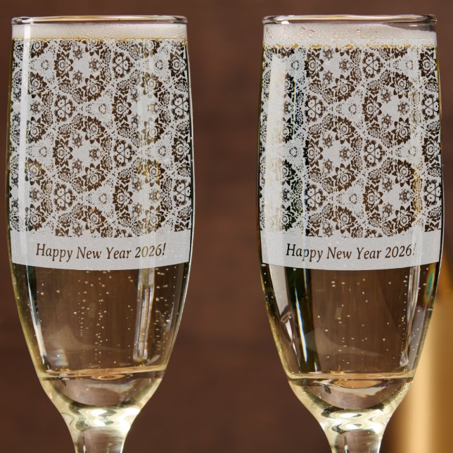 Flourished etched pattern happy new year or event champagne flute (Creator Uploaded)