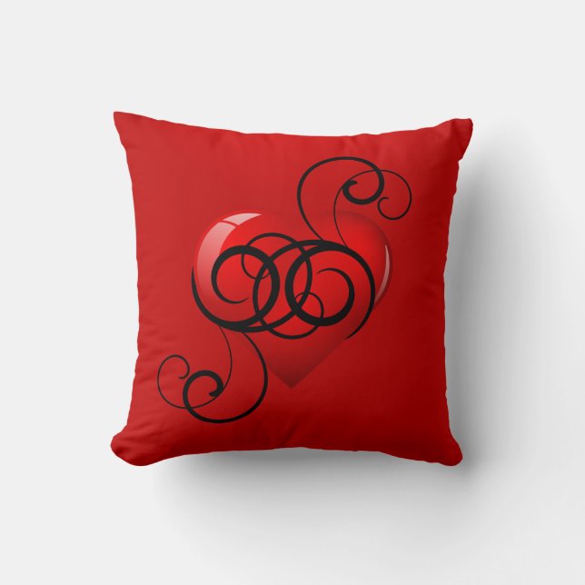 Flourished Glossy Heart Throw Pillow (Front)