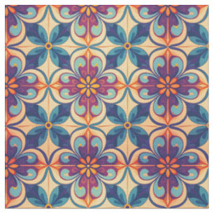 Flourished talavera style tile inspiration  fabric