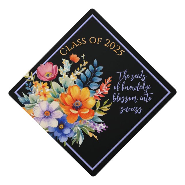 Flourished the seeds of knowledge graduation cap topper (Front)