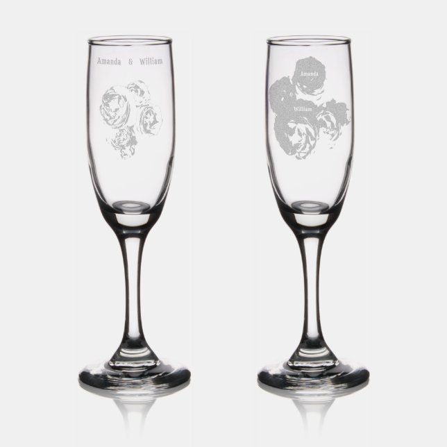 Flourished Timeless Romantic Exquisite Rose Champagne Flute (Glassware)