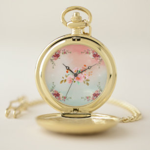 Flourishing Flowers, Soft Floral Corners Pocket Watch