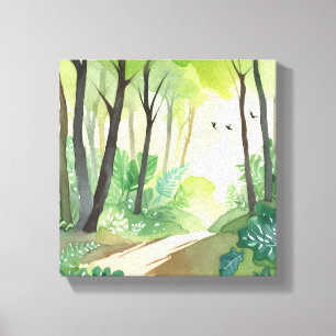 Flourishing Green Forest Nature Watercolor Canvas Print