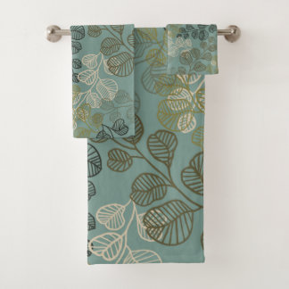 Flourishing Leafy Silhouettes Gentle Serenity Teal Bath Towel Set