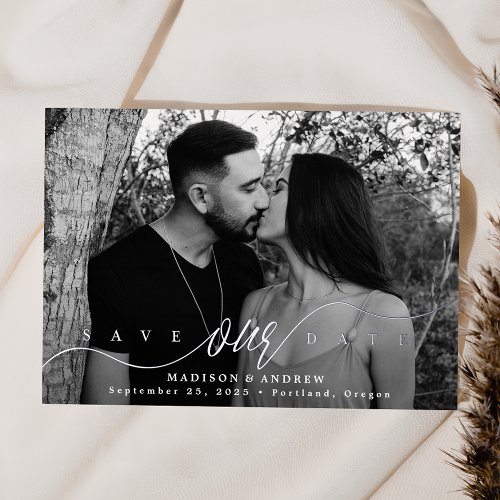 Flourishing Love Silver Script Save the Date Foil Invitation