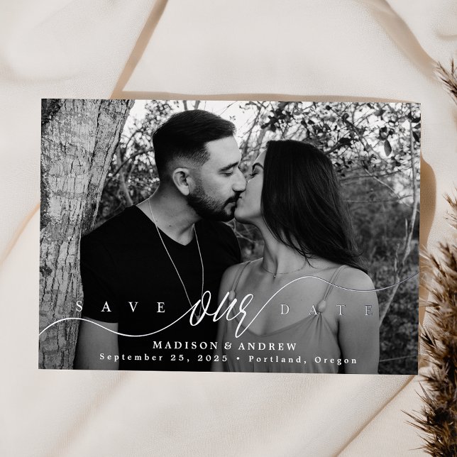 Flourishing Love Silver Script Save the Date Foil Invitation (Creator Uploaded)