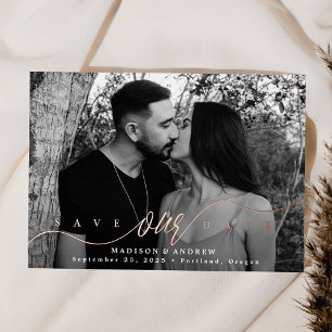 Flourishing Rose Gold Script Save the Date Foil Invitation