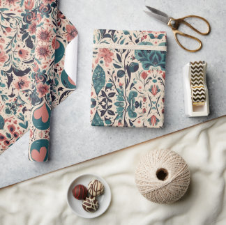 Flourishing Vintage Hearts Wrapping Paper