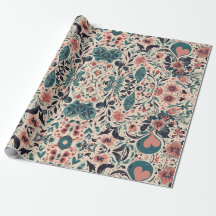 Flourishing Vintage Hearts Wrapping Paper