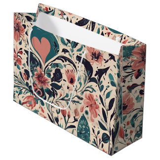 Flourishing Vintage Hearts Wrapping Paper Large Gift Bag
