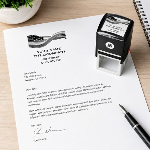 FLOW American Flag Company Name Self-inking Stamp