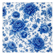 Flow Blue Blossoms Roses Peonies Cobalt Blue White