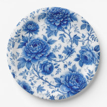 Flow Blue Blossoms Roses Peonies Cobalt Blue White