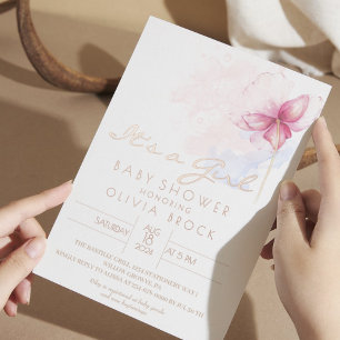 Flow Gold Foil Modern Girl Baby Shower Invitation