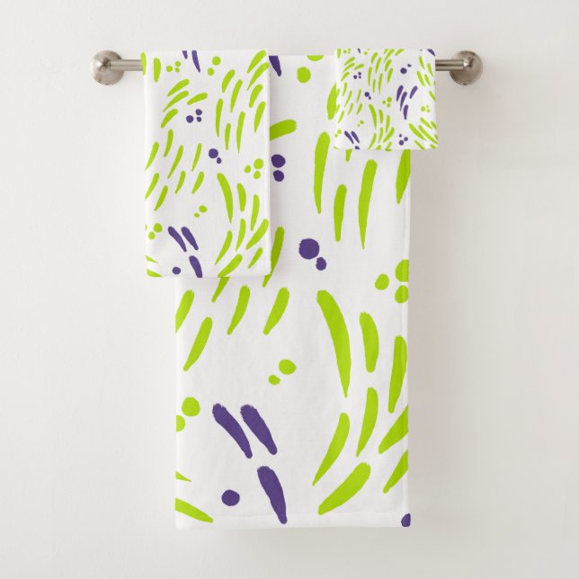 Flow in Lime Green and Purple Bath Towel Set (Insitu)