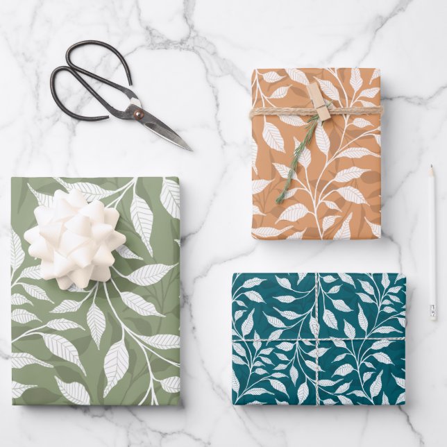 Flow of Dancing Leaves Design Delicate Foliage Wrapping Paper Sheets (Front)