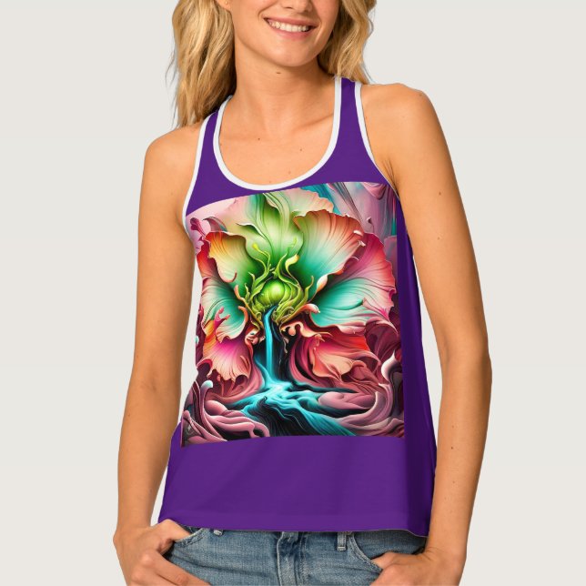 "Flow of Serenity: Green Blossom Cascade" Tank Top (Front)