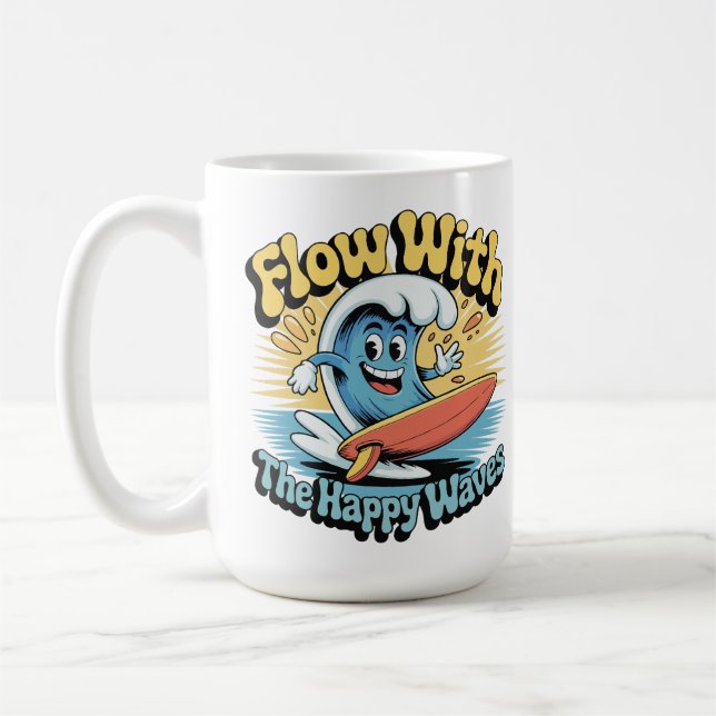 Flow With The Happy Waves Retro Surf Mug (Left)