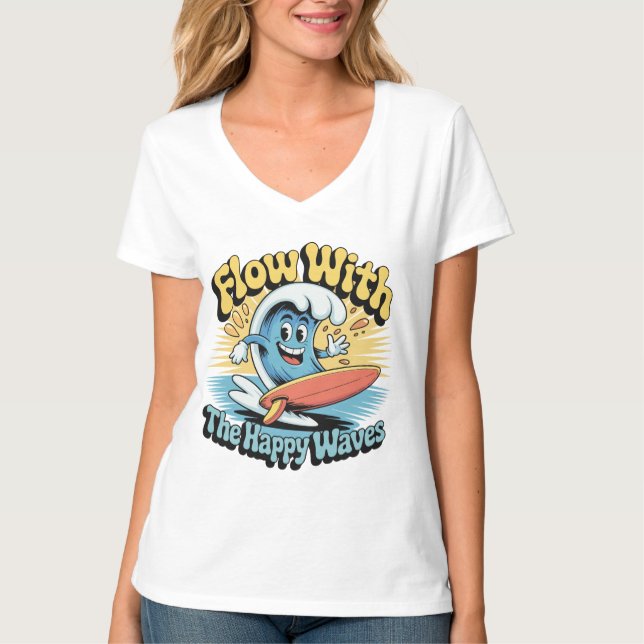 Flow With The Happy Waves Retro Surf Vibes Women's T-Shirt (Front)