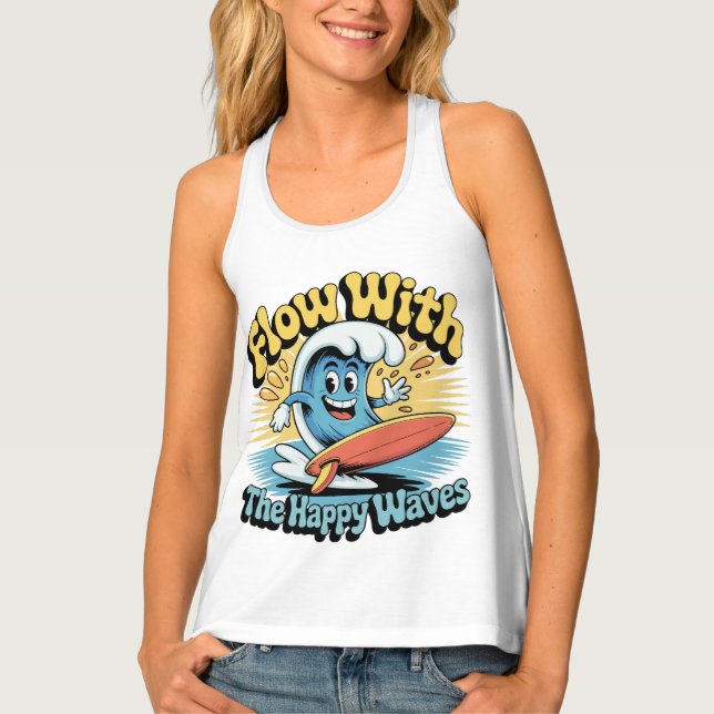 Flow With The Happy Waves Retro Surf Vibes Women's Tank Top (Front)
