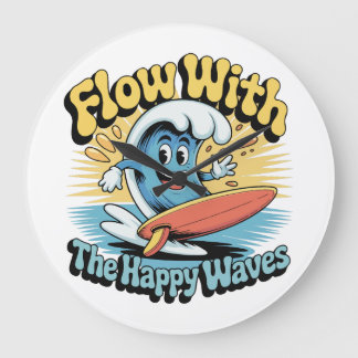 Flow With The Happy Waves Surf Large Clock