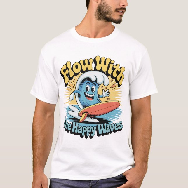 Flow With The Happy Waves Surf Style Men’s Tee (Front)