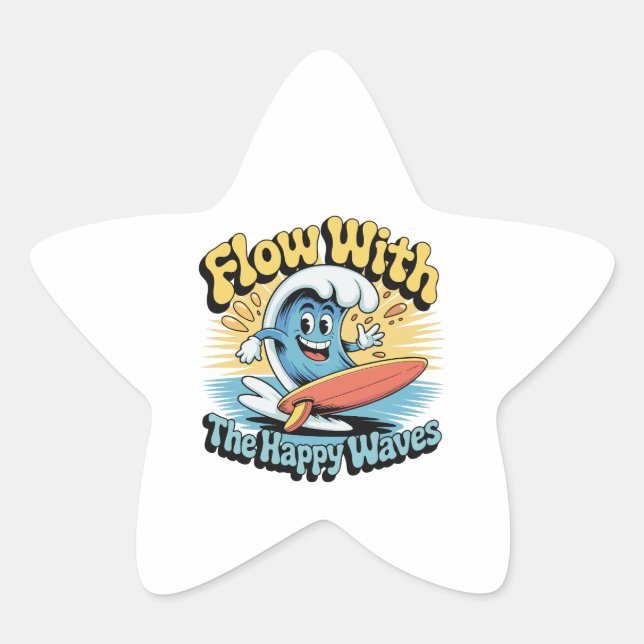 Flow With The Happy Waves Waterproof Sticker (Front)