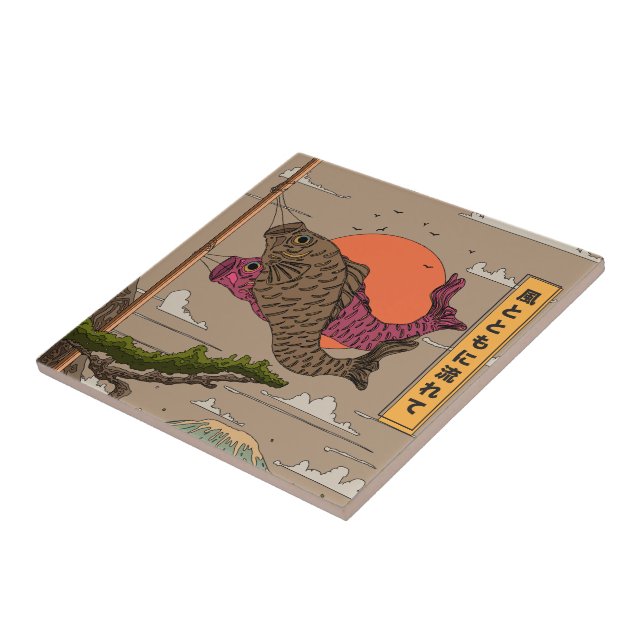 Flow with the Wind Koinobori Ceramic Tile (Side)