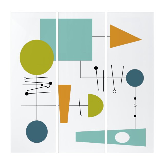 Flowchart Geometric Shapes Mid Century Modern Triptych (Front)