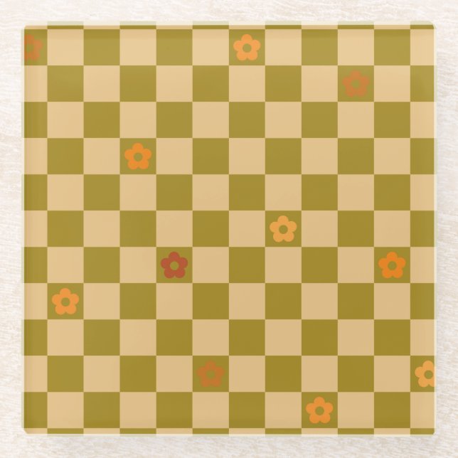 Flowe Checkered Pattern - No. 02 Glass Coaster (Front)