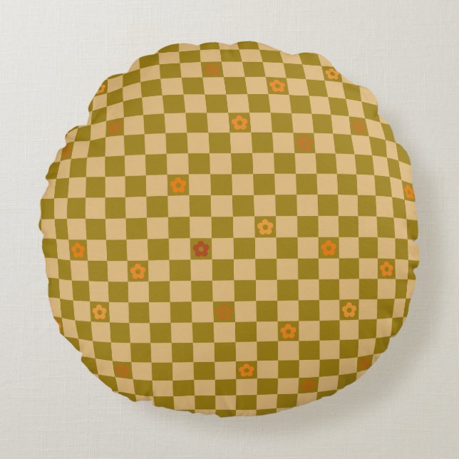 Flowe Checkered Pattern - No. 02 Round Pillow (Front)