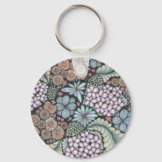 Flower1 and butterfly doodle art keyring. keychain