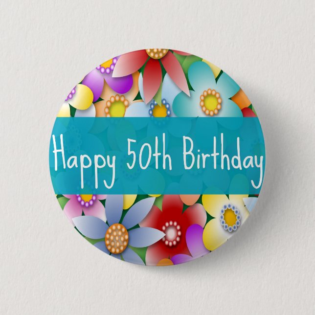 flower50th pinback button (Front)