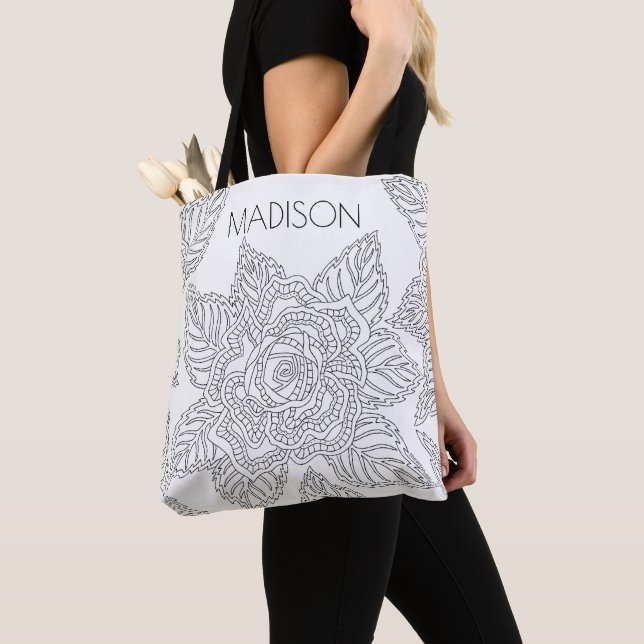 Flower 020617 Adult Coloring Rose Beautiful Name Tote Bag (Close Up)