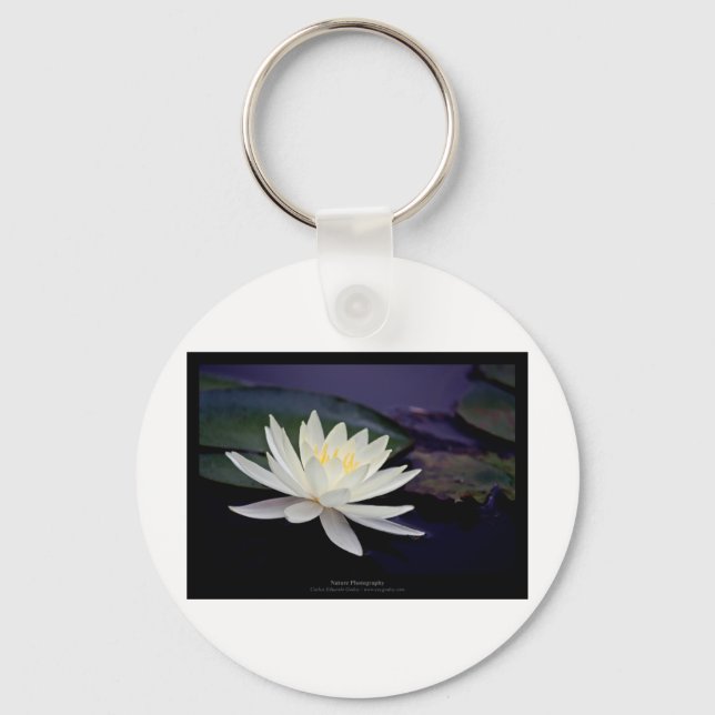 Flower 039 White Water Lily Keychain (Front)