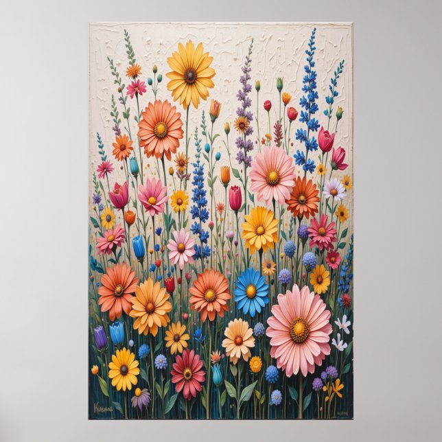 Flower 3D Texture Painting on Canvas Colorful Wild Poster (Front)