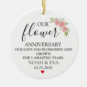 Flower 5th Anniversary Gift, 5th Year Wedding Ceramic Ornament