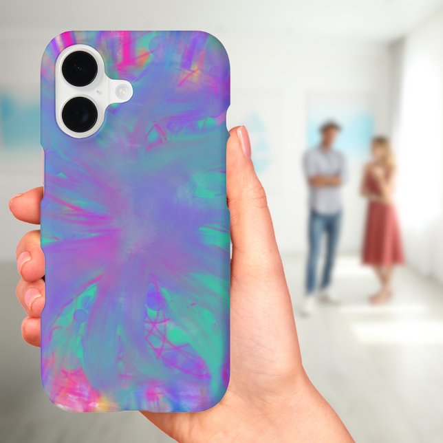 Flower Abstract Art Blue pink purple Floral Artsy Case-Mate iPhone Case (Abstract blue and purple watercolor swash art iPhone case)