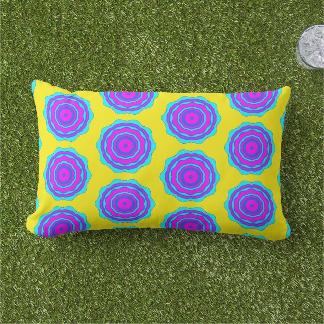 Flower Abstract in Pink and Turquoise Lumbar Pillow (Grass)