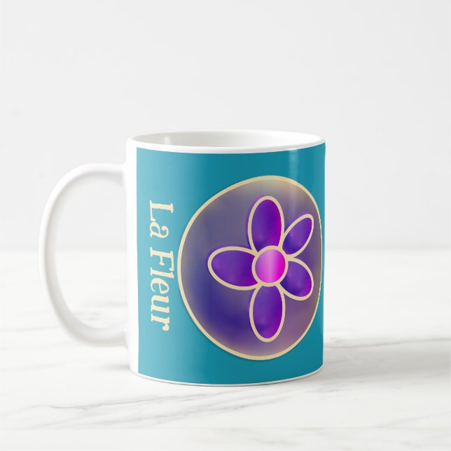 Flower Abstract Purple Teal Hot Pink Coffee Mug (Left)