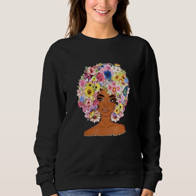 Flower Afro Women Black Queen African American Mel Sweatshirt (Front)