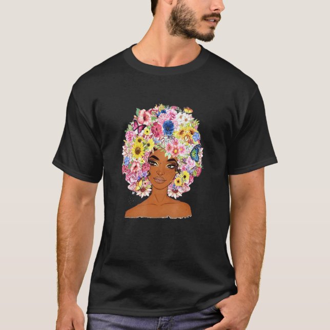 Flower Afro Women Black Queen African American Mel T-Shirt (Front)