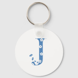 flower alphabet J (blue and dots) Keychain