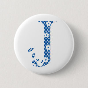 flower alphabet J (blue and dots) Pinback Button