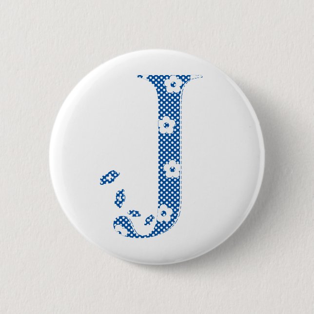flower alphabet J (blue and dots) Pinback Button (Front)