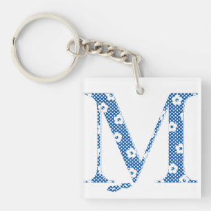 flower alphabet M (blue and dots) Keychain
