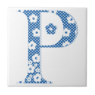 flower alphabet P (blue and dots) Ceramic Tile