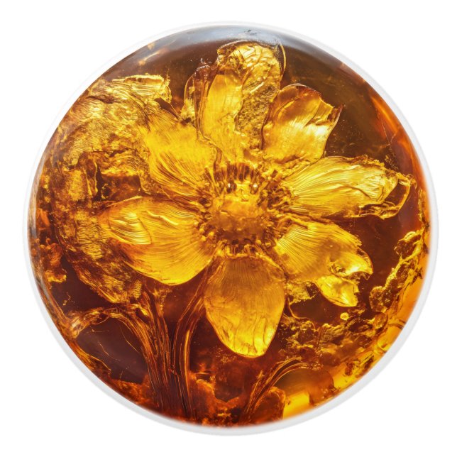 Flower Amber Pattern Ceramic Knob (Front)