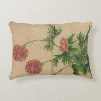 Flower and Bird Paintings Peony by Zhang Ruoai Accent Pillow